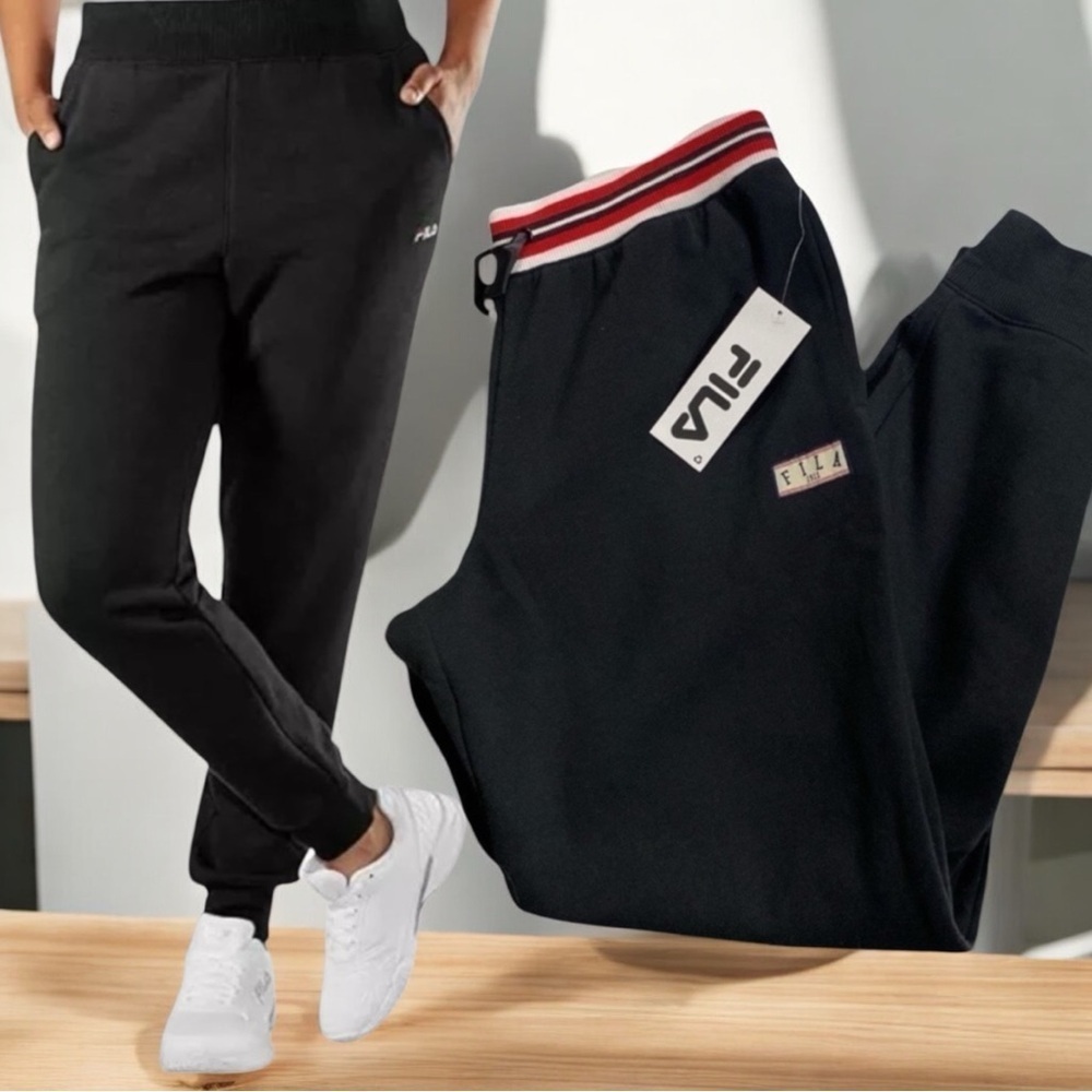 New FILA Scuba Joggers French Terry Mid-Rise Drawstring Waistband, Black…